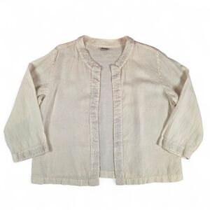 Vintage 90s CP Shades 100% Linen Cream Embroidered Open Front Jacket Boho Medium